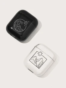 2 piezas luna & con estampado de montaña Funda Conjunto complatible con Airpods - Multicolor - Ver 2