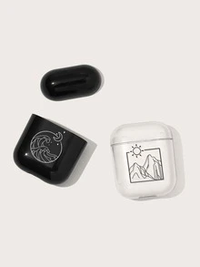 2 piezas luna & con estampado de montaña Funda Conjunto complatible con Airpods - Multicolor - Ver 3