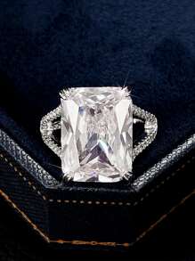 1pc Pretty Cubic Zirconia Ring For Women For Valentine's Day Gift Wedding Anniversary Jewelry - Silver - View 1