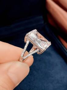 1pc Pretty Cubic Zirconia Ring For Women For Valentine's Day Gift Wedding Anniversary Jewelry - Silver - View 3