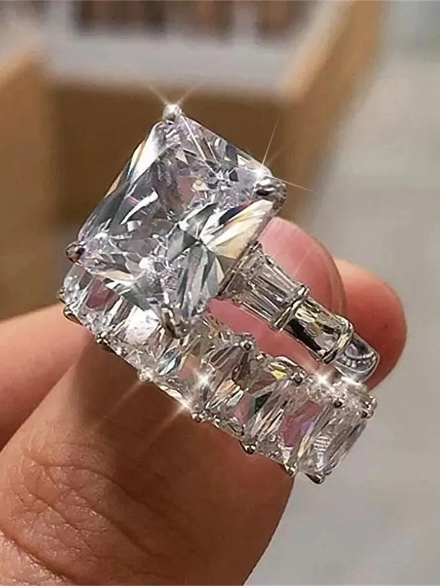 Bộ 2 chiếc nhẫn Cubic Zirconia tuyệt đẹp dành cho phụ nữ làm đồ trang sức cưới Quà tặng ngày lễ tình nhân, Mẹ, Mẹ, Ngày của Mẹ, Quà tặng