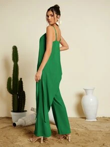 SHEIN VCAY Asymmetrical Hem Cami Top & Wide Leg Trousers - Green - View 2