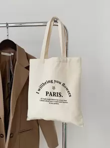 休閒字母花與口號圖案帆布購物袋學生袋,適用於大專國中小學毕业生、大一年紀、大二年級、大三年级、大四年级等,適合戶外活動、旅行和返校,獻給女性、新人職員、學生女性,女孩、少女和婦人使用,大容量,適合節日/假期/度假送禮袋 - 米色 - 查看 4