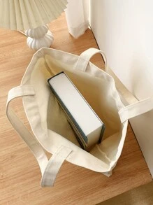 休閒字母花與口號圖案帆布購物袋學生袋,適用於大專國中小學毕业生、大一年紀、大二年級、大三年级、大四年级等,適合戶外活動、旅行和返校,獻給女性、新人職員、學生女性,女孩、少女和婦人使用,大容量,適合節日/假期/度假送禮袋 - 米色 - 查看 5