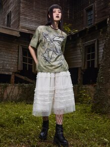 ROMWE Goth 紮染蝴蝶圖案T恤 - 綠色 - 查看 2