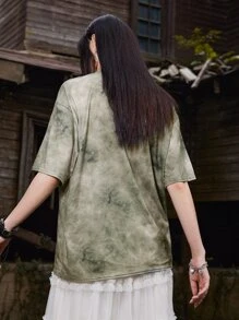 ROMWE Goth 紮染蝴蝶圖案T恤 - 綠色 - 查看 6