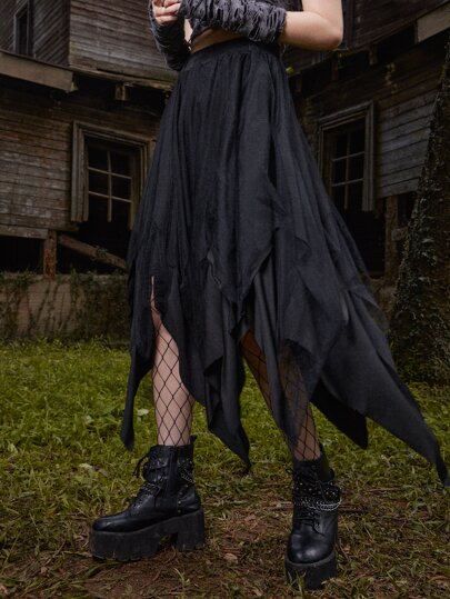 Goth Jupe unicolore asymétrique