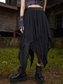 ROMWE Goth Váy nữ Bất đối xứng màu trơn Giải trí - màu đen - Xem 5