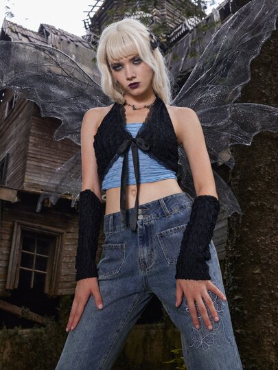 Goth Top ras-du-cou texturé bustier et manchettes