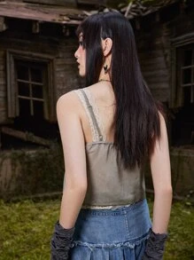 ROMWE Goth Contrast Lace Cami Top - Khaki - View 6