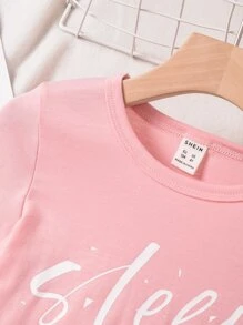 Toddler Girls Letter & Striped Print PJ Set - Baby Pink - View 3