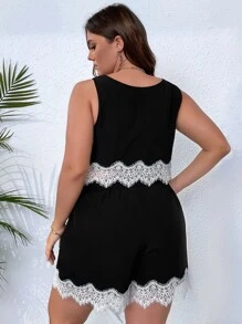 SHEIN Unity 大碼拼接睫毛蕾絲背心上衣和短褲