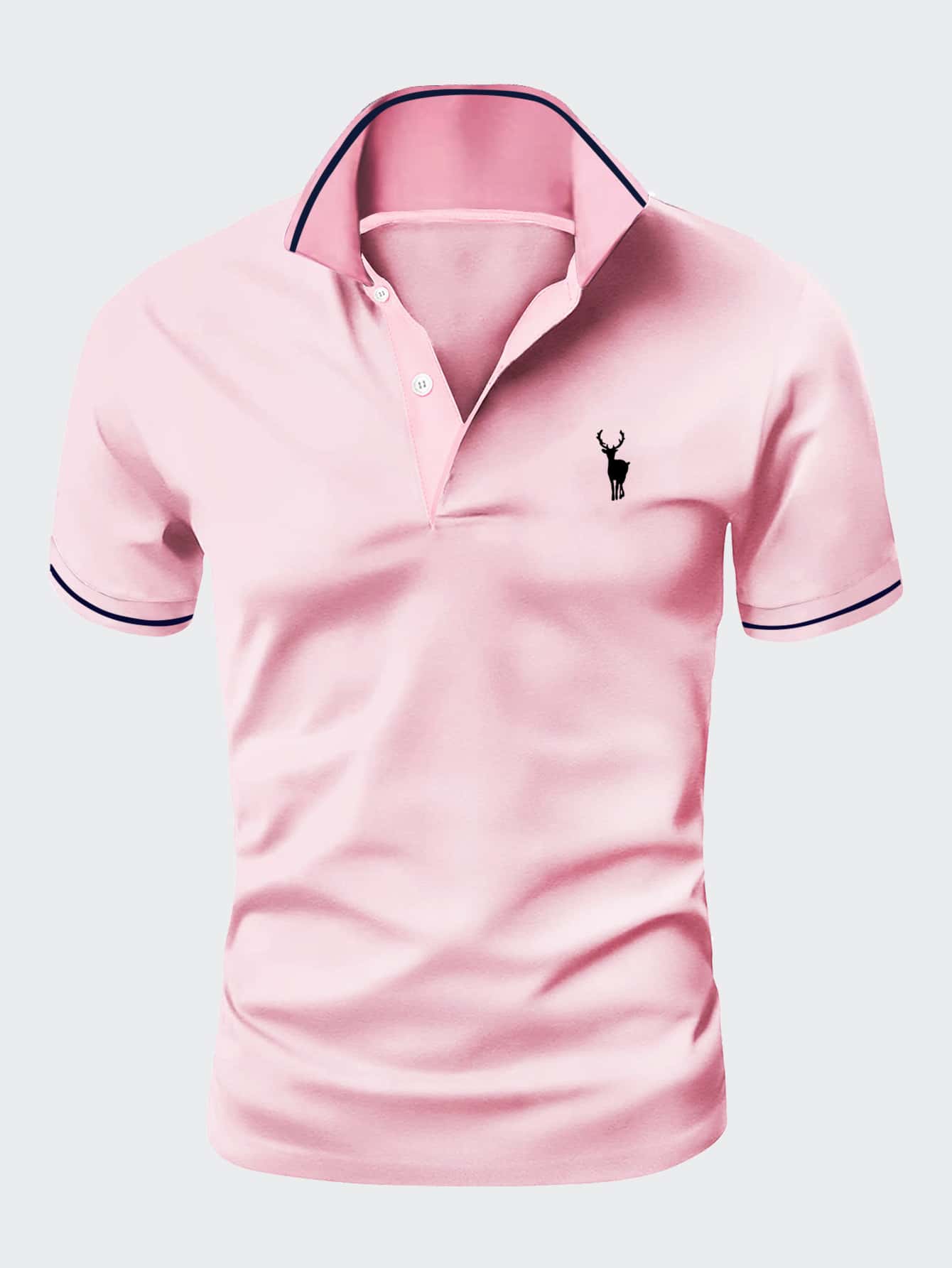 Manfinity Homme Men Deer Print Contrast Trim Polo Shirt - Baby Pink - View 1