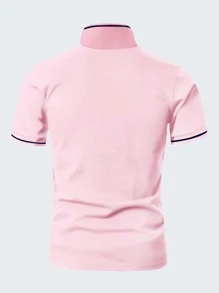 Manfinity Homme Men Deer Print Contrast Trim Polo Shirt - Baby Pink - View 2