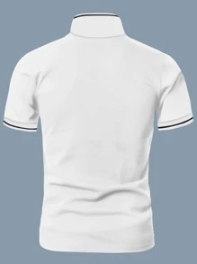 Manfinity Homme 男士鹿圖案拼接邊POLO衫 - 白色 - 查看 2