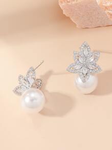 方晶鋯石裝飾耳釘 - 銀色 - 查看 2