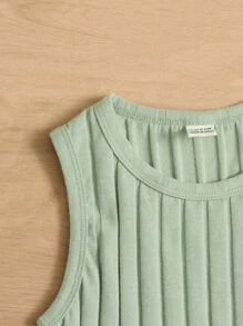 SHEIN 2pcs Tween Girls' Solid Color Ribbed Crew Neck Casual Knit Top - Multicolor - View 3