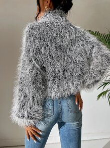 SHEIN Essnce 高領毛茸茸套頭毛衣 - 深灰色 - 查看 2