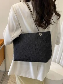 Diseño de moda de unicolor simple, nueva bolsa de mano versátil para mujer de otoño/invierno, esencial para ir al trabajo y citas, a cuadros, bolso de hombro con cadena, adecuado para mujeres, jóvenes profesionales y trabajadores de oficina, gran capacidad, adecuado para negocios, ir al trabajo y la oficina. - Negro - Ver 1
