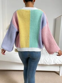 Flirla Colorblock Drop Shoulder Duster Cardigan,Long Sleeve Tops Fall Winter Cloth For Women