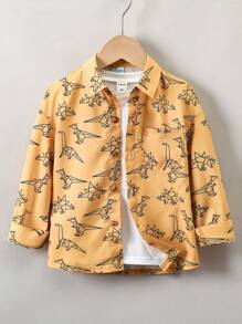 SHEIN 小男童卡通圖案口袋貼布襯衫