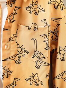 SHEIN 小男童卡通圖案口袋貼布襯衫