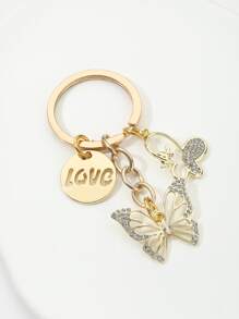 水鑽鏤空蝴蝶裝飾鑰匙圈 - 金色 - 查看 2