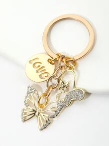 水鑽鏤空蝴蝶裝飾鑰匙圈 - 金色 - 查看 3
