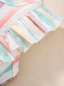 Bebé Vestido de rayas combinadas ribete con fruncido con lazo delantero con diadema - Multicolor - Ver 5