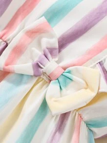 Bebé Vestido de rayas combinadas ribete con fruncido con lazo delantero con diadema - Multicolor - Ver 6