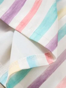 Bebé Vestido de rayas combinadas ribete con fruncido con lazo delantero con diadema - Multicolor - Ver 8