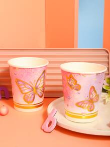 10入組/套一次性金屬質感蝴蝶圖案紙杯子適用於生日