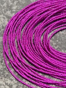 Solid Beaded Layered Necklace - Hot Pink - View 4
