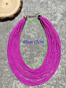 Solid Beaded Layered Necklace - Hot Pink - View 5