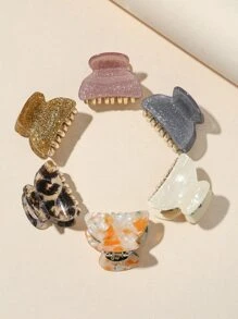 1入隨機豹紋和閃粉裝飾髮卡，街頭時尚 - 彩色 - 查看 1