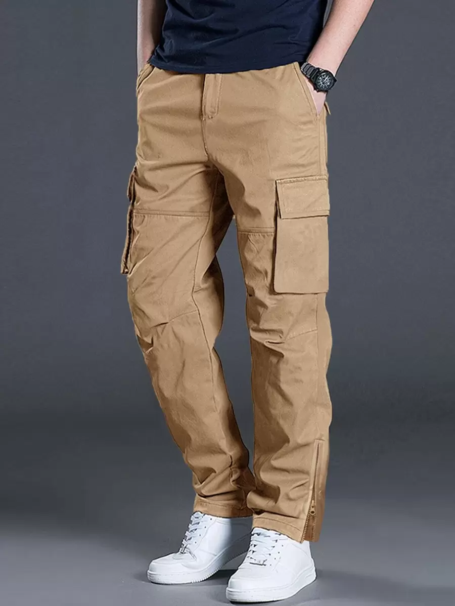Manfinity LEGND Men Flap Pocket Zip Hem Drawstring Waist Trousers - Khaki - View 1