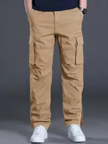 Manfinity LEGND Men Flap Pocket Zip Hem Drawstring Waist Trousers - Khaki - View 4