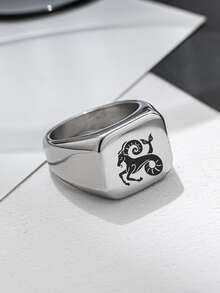 Hombres Anillo Capricornio - Plateado - Ver 2