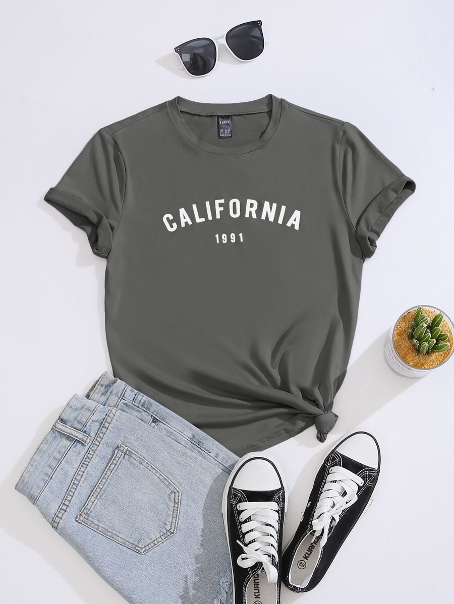 SHEIN Unity Number And Letter Graphic Tee - Dark Grey - View 1