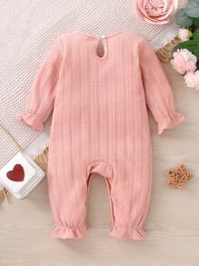 Bebé Jumpsuit ribete con fruncido con lazo delantero de manga con volante - Rosa - Ver 2