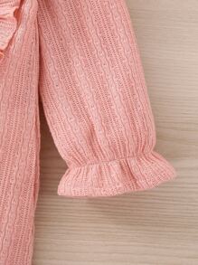 Bebé Jumpsuit ribete con fruncido con lazo delantero de manga con volante - Rosa - Ver 3