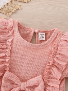 Bebé Jumpsuit ribete con fruncido con lazo delantero de manga con volante - Rosa - Ver 5