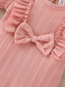 Bebé Jumpsuit ribete con fruncido con lazo delantero de manga con volante - Rosa - Ver 6