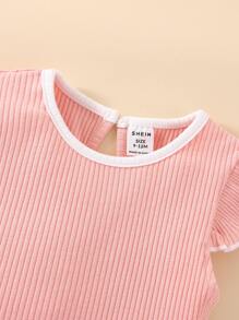 Conjunto De 3 Piezas De Mono De Bebé Con Ribete De Volantes En Contraste - Multicolor - Ver 5