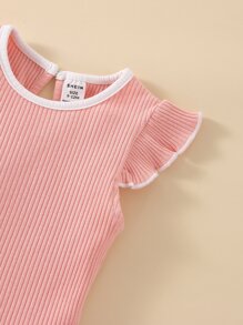 Conjunto De 3 Piezas De Mono De Bebé Con Ribete De Volantes En Contraste - Multicolor - Ver 6