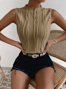 Chiquease Slim Fit Textured Tank Top - Khaki - View 1