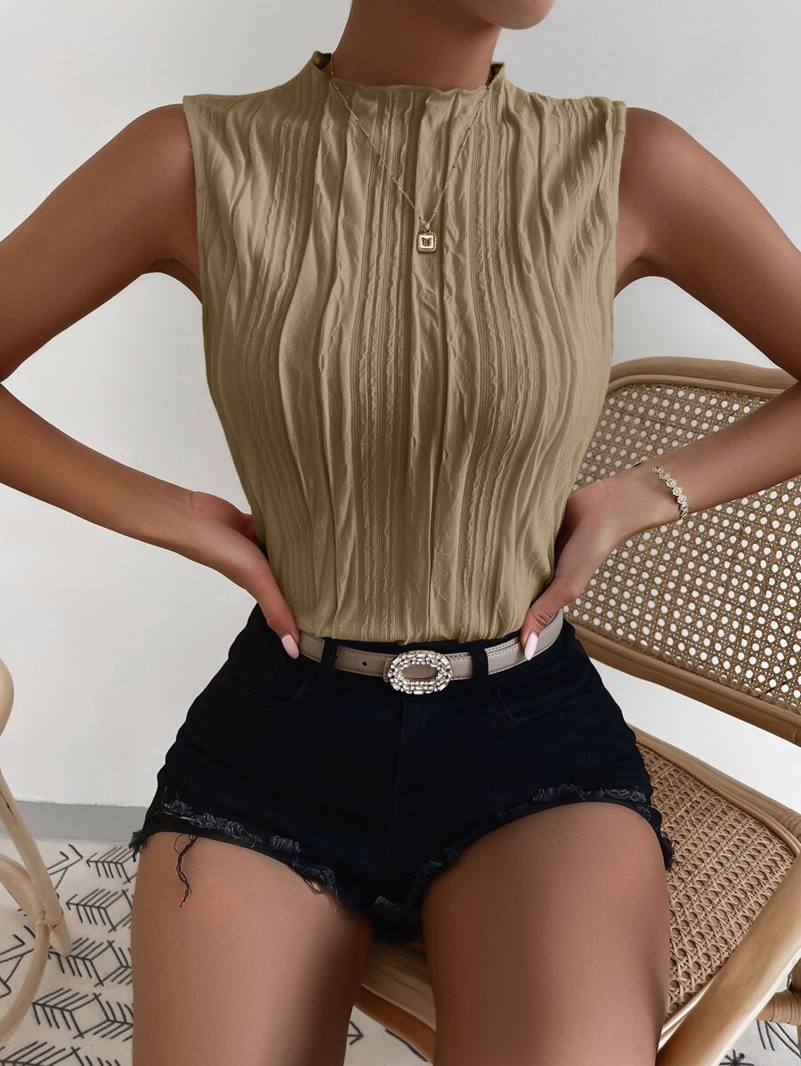 Chiquease Slim Fit Textured Tank Top - Khaki - View 1