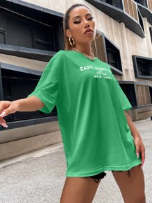 SHEIN Unity Drop Shoulder Letter Embroidery Tee - Green - View 4