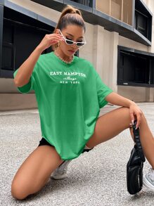SHEIN Unity Drop Shoulder Letter Embroidery Tee - Green - View 5
