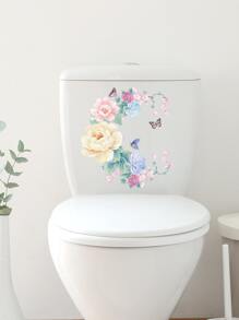 Flower Pattern Toilet Lid Decal, Self Adhesive Toilet Sticker For Bathroom Decor - Multicolor - View 2